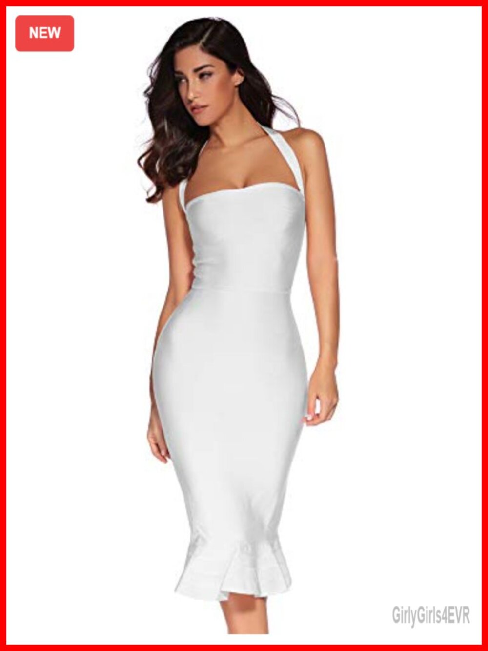 Halter Fishtail Bandage Midi Bodycon Party Dress